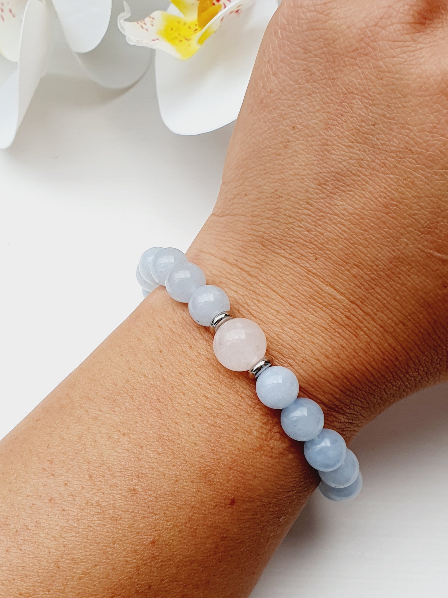 Rose quartz and Aquamarine natural stone bracelet