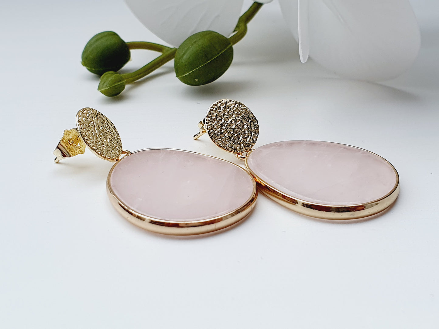 Gold plated Earrings from Rose Quartz natural gemstone