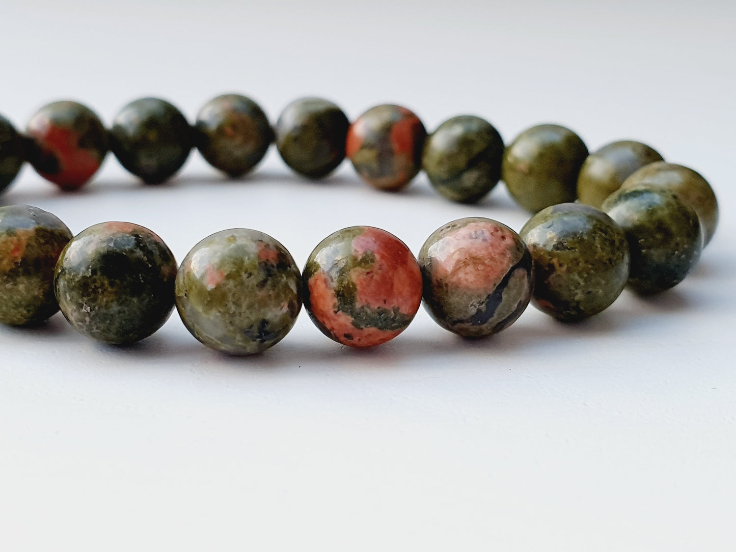 Unakite natural stone jewellery set, bracelet and earrings, 8mm beaded, Silver plated, Handmade in Uk