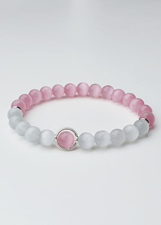 Cat eye bracelet natural stone 8mm bead with silver plated circle