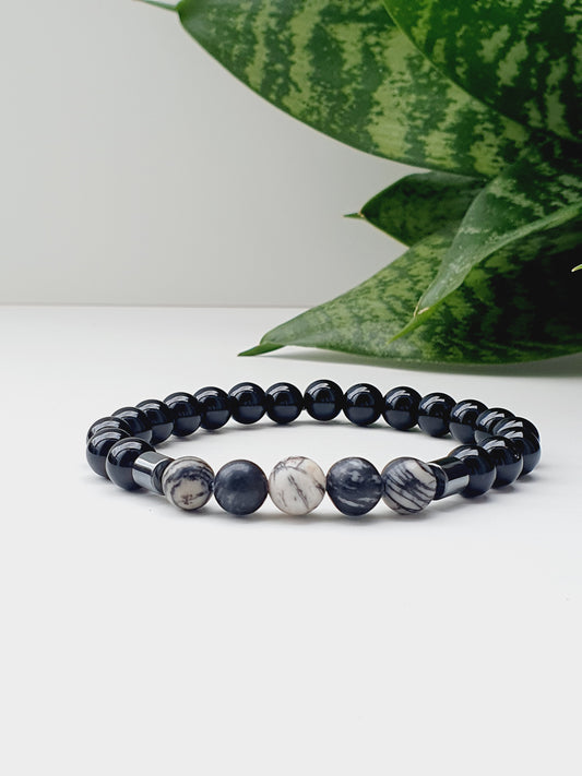 Handmade bracelet natural stone 8mm bead Obsidian, Spider jasper, Hematite