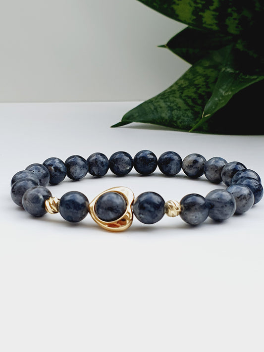 Labradorite natural stone bracelet with gold plated heart 8mm bead