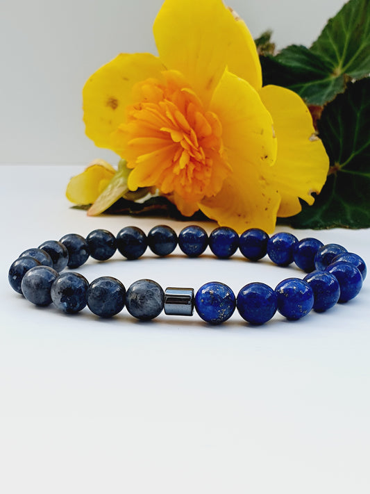 Lapis lazuli and Labradorite natural stone bracelet 8mm bead