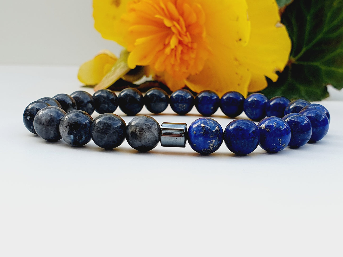 Lapis lazuli and Labradorite natural stone bracelet 8mm bead