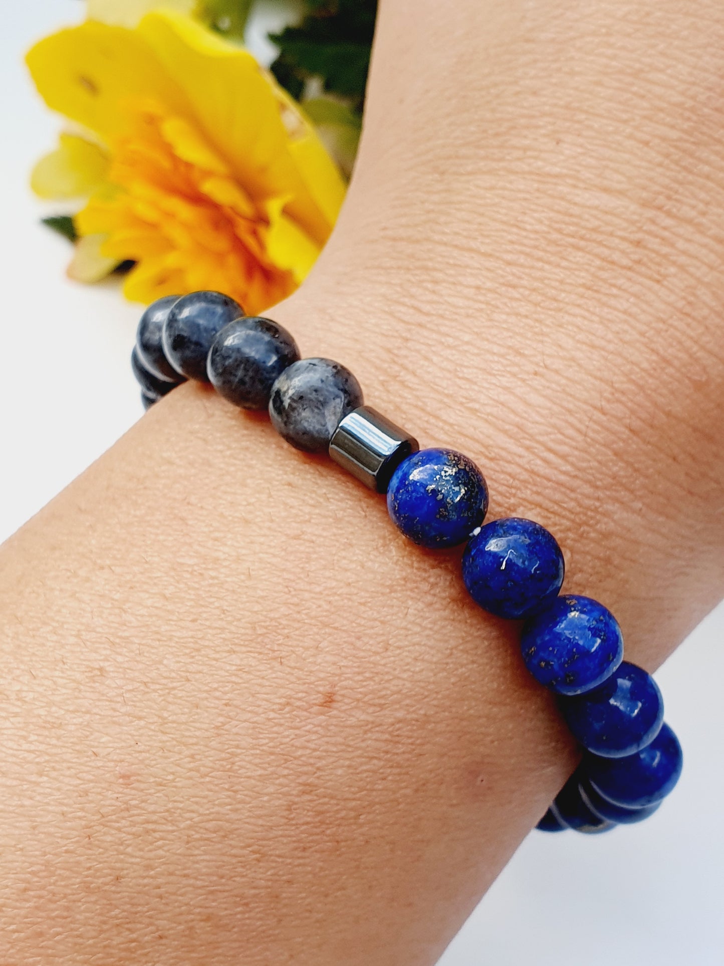 Lapis lazuli and Labradorite natural stone bracelet 8mm bead