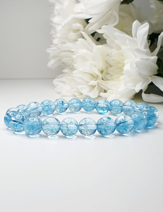 Topaz Quartz Blue natural gemstone bracelet 8mm bead