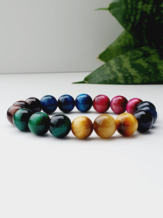 Tiger Eye natural stone bracelet 10mm beaded, gift box jewellery