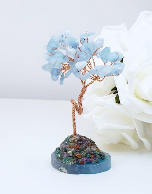 Tree of wisdom made from natural stone aquamarine