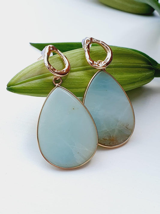 Gold Plated Earrings from Amazonite Natural Gemstone
