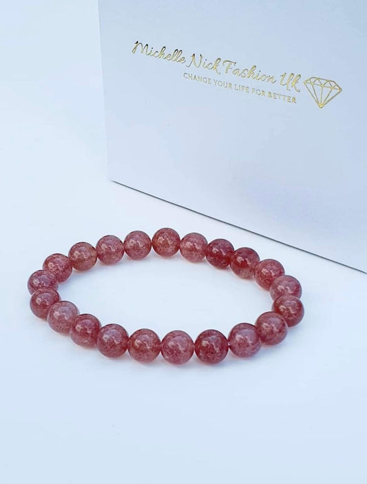 Strawberry quartz natural stone bracelet 8mm bead