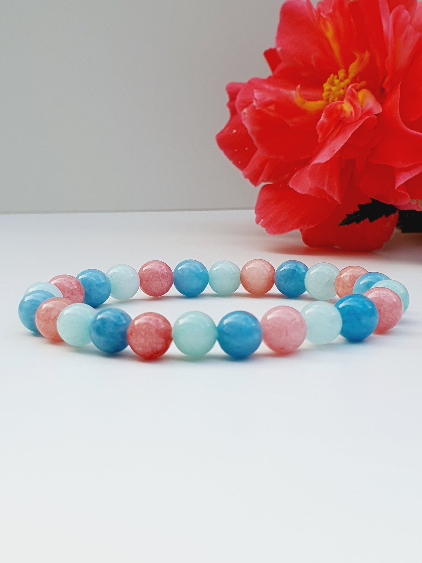 Chalcedony natural stone bracelet 8mm beaded, gift box jewellery, UK