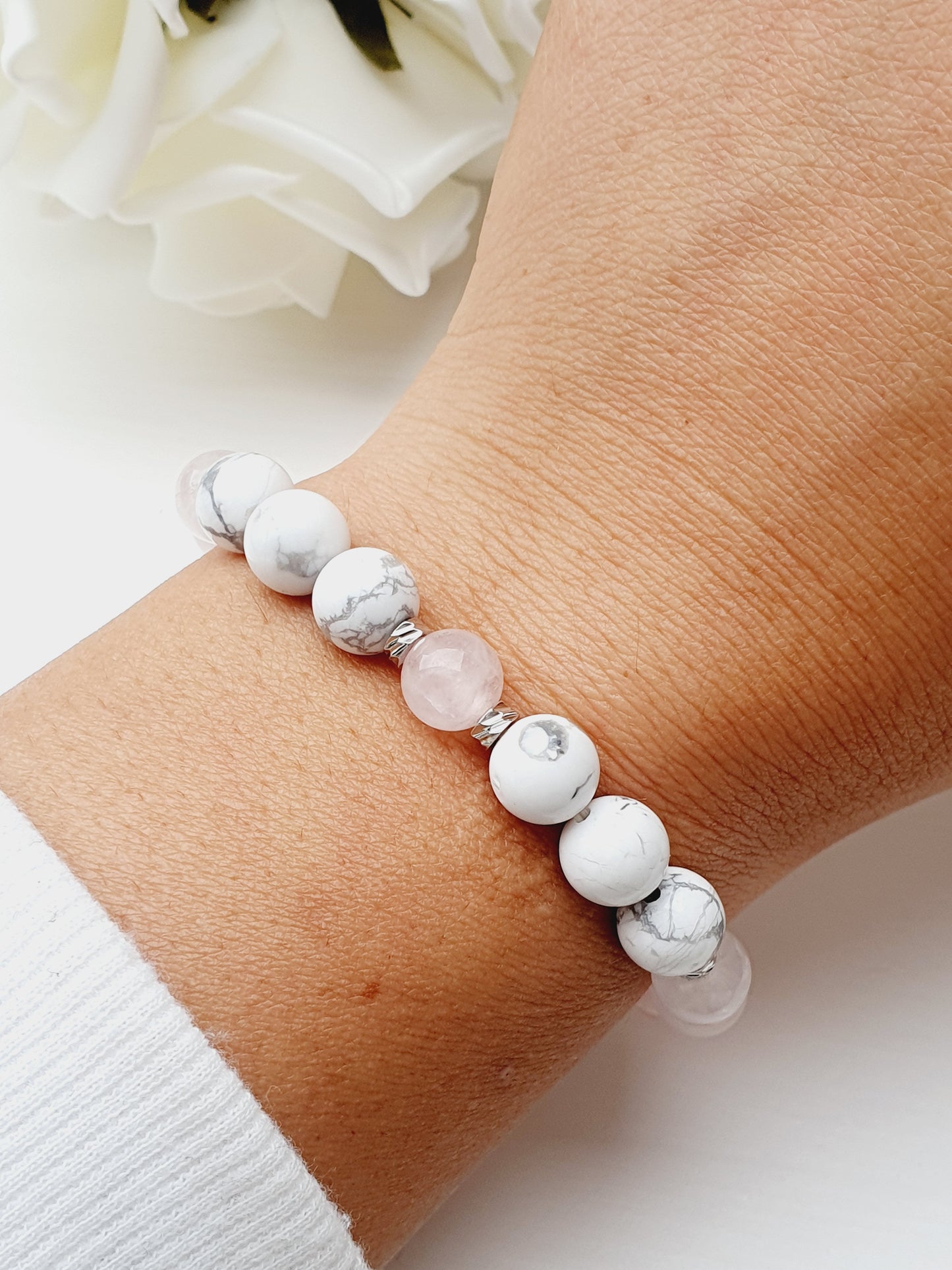 Rose Quartz and Howlite natural stone bracelet 8mm bead