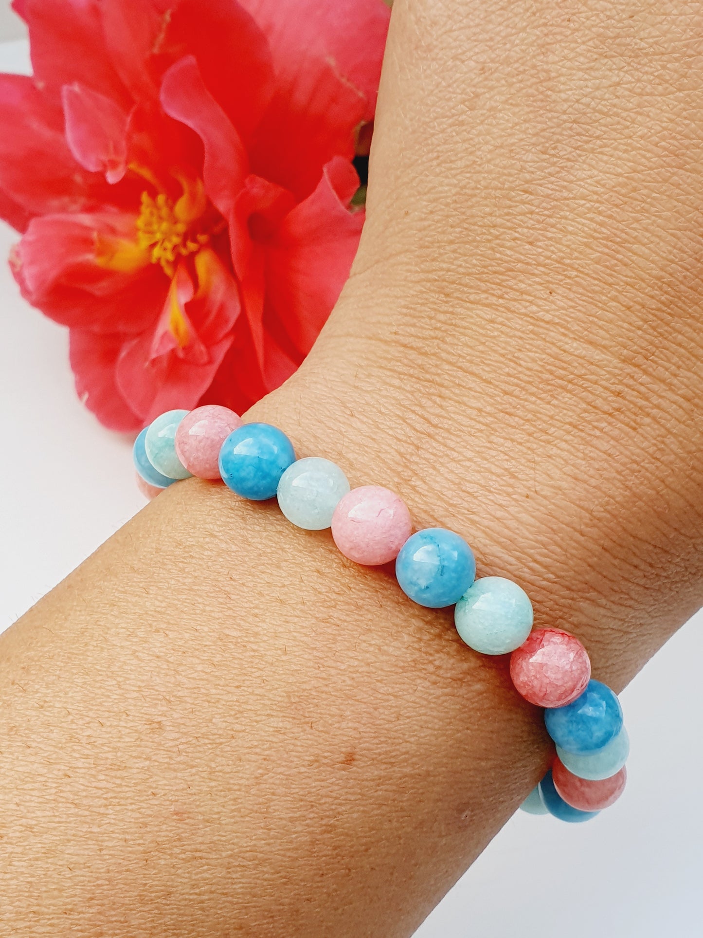 Chalcedony natural stone bracelet 8mm beaded, gift box jewellery, UK