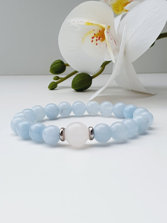 Rose quartz and Aquamarine natural stone bracelet