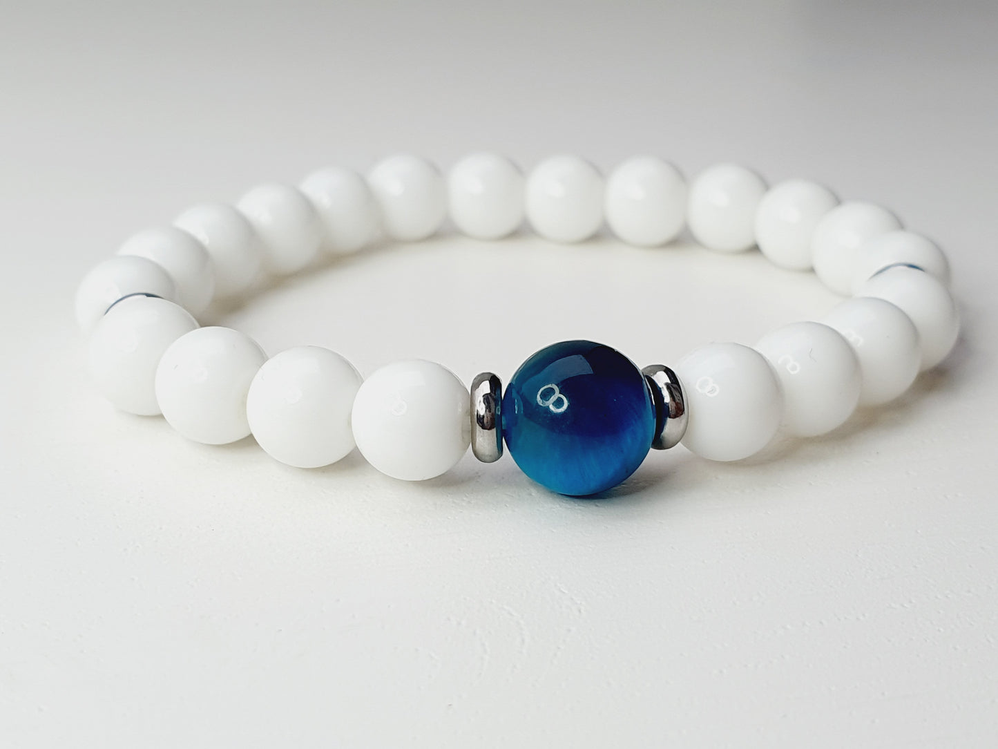 White Onyx and Tiger eye bracelet from natural stone, gift box jewellery, gemstone, handmade in Uk