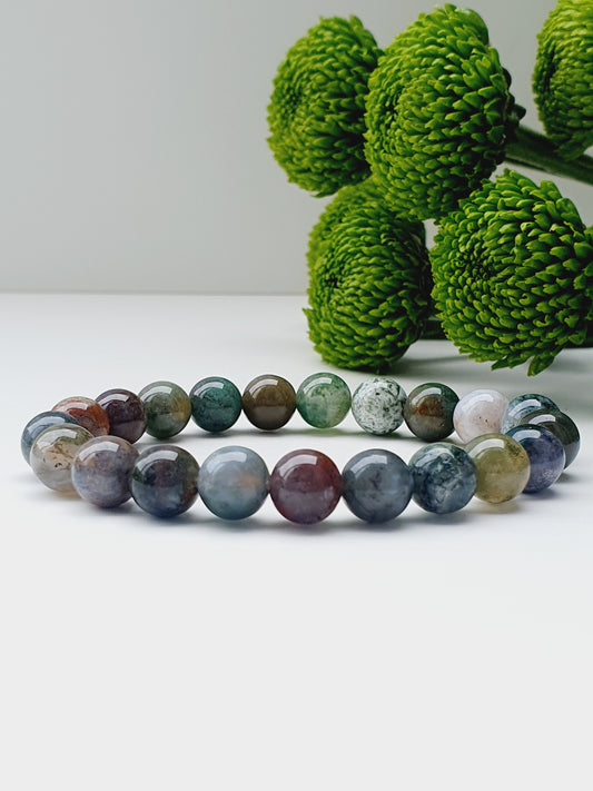 Indian Agate Natural Stone Bracelet 8mm Beaded, Gift Box Jewellery