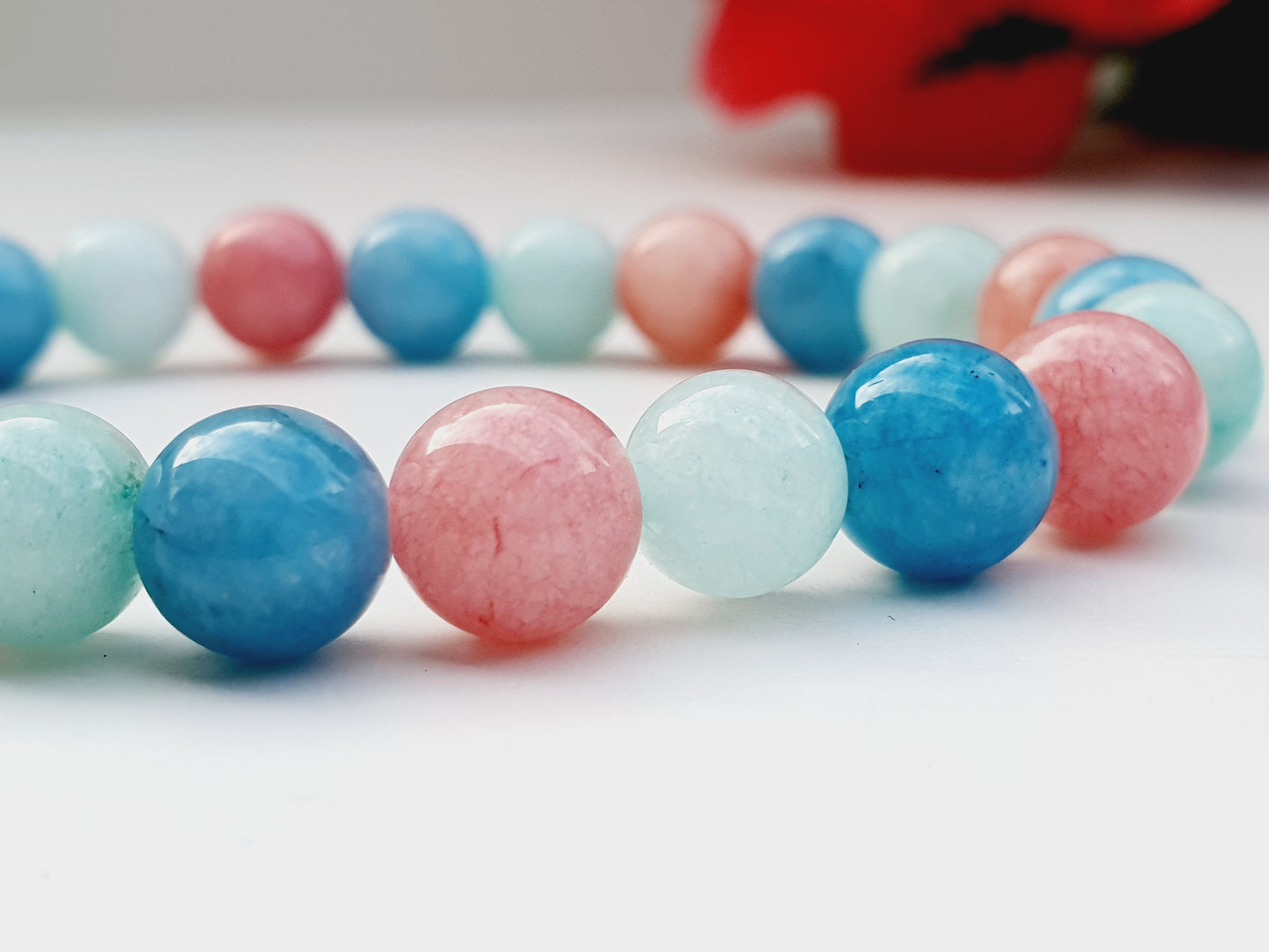 Chalcedony natural stone bracelet 8mm beaded, gift box jewellery, UK