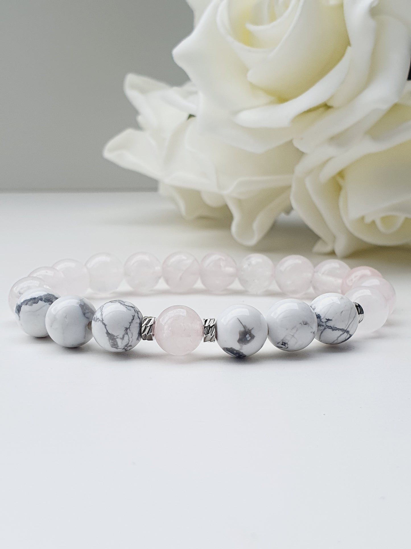 Rose Quartz and Howlite natural stone bracelet 8mm bead
