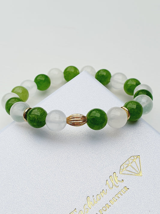 Peridot and Selenite Bracelet from Natural Stone 8mm Beaded, Gift Box Jewellery