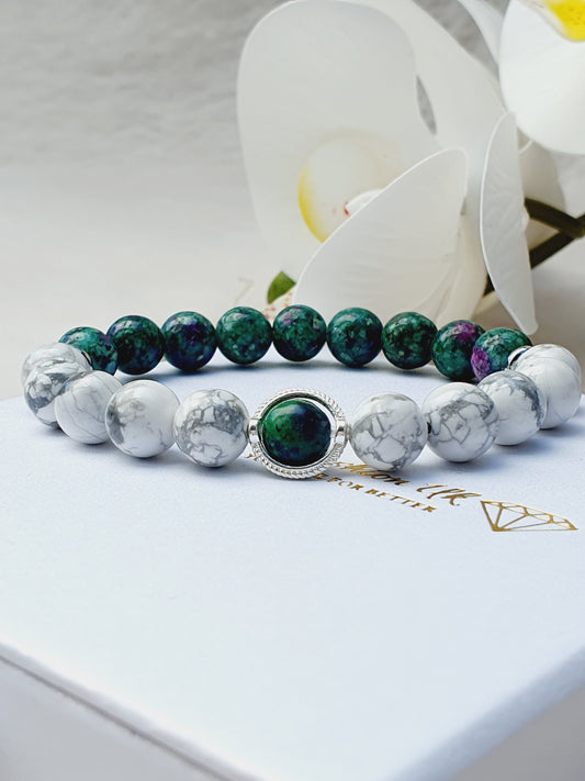 Howlite and Epidote bracelet natural stone 8mm bead