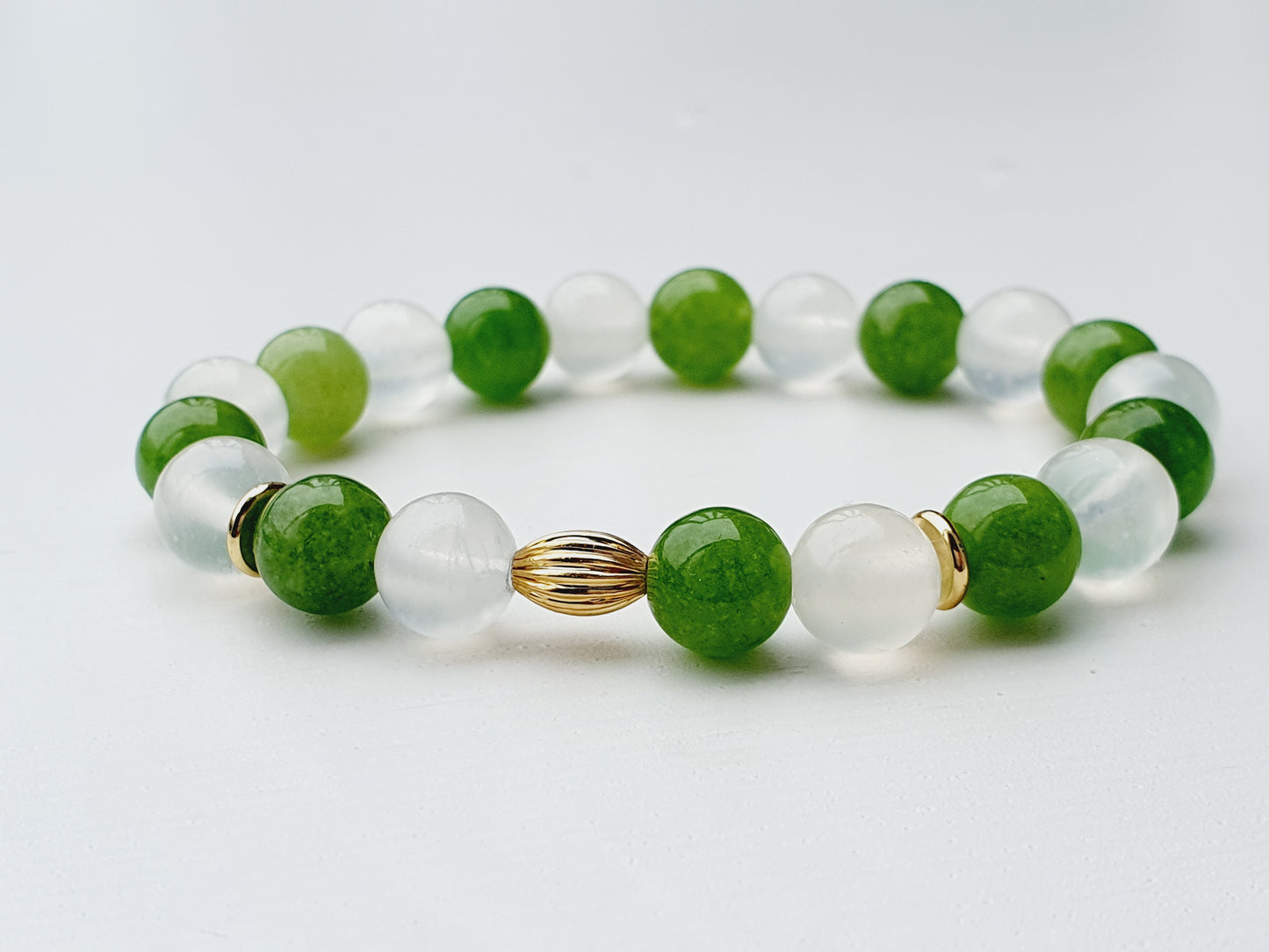 Peridot and Selenite Bracelet from Natural Stone 8mm Beaded, Gift Box Jewellery