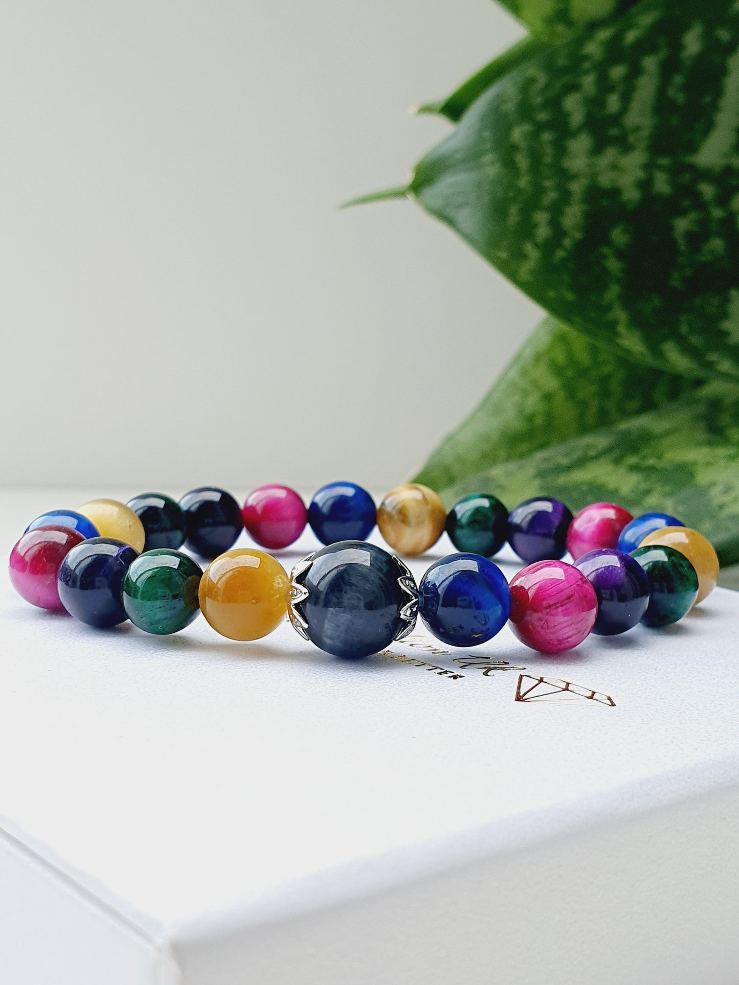 Tiger eye bracelet from natural stone 8mm beaded, gift box jewellery, handmade in Uk