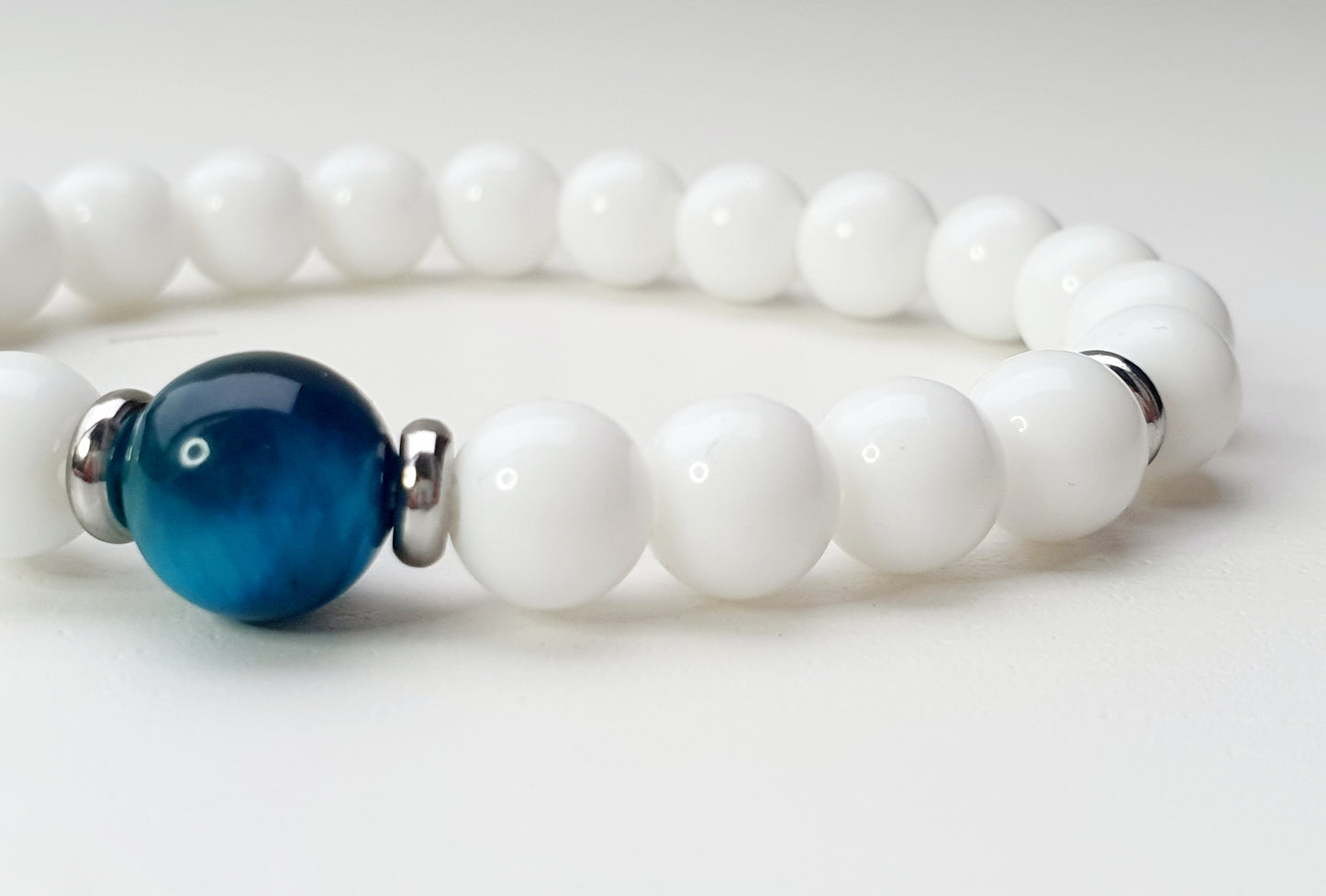 White Onyx and Tiger eye bracelet from natural stone, gift box jewellery, gemstone, handmade in Uk