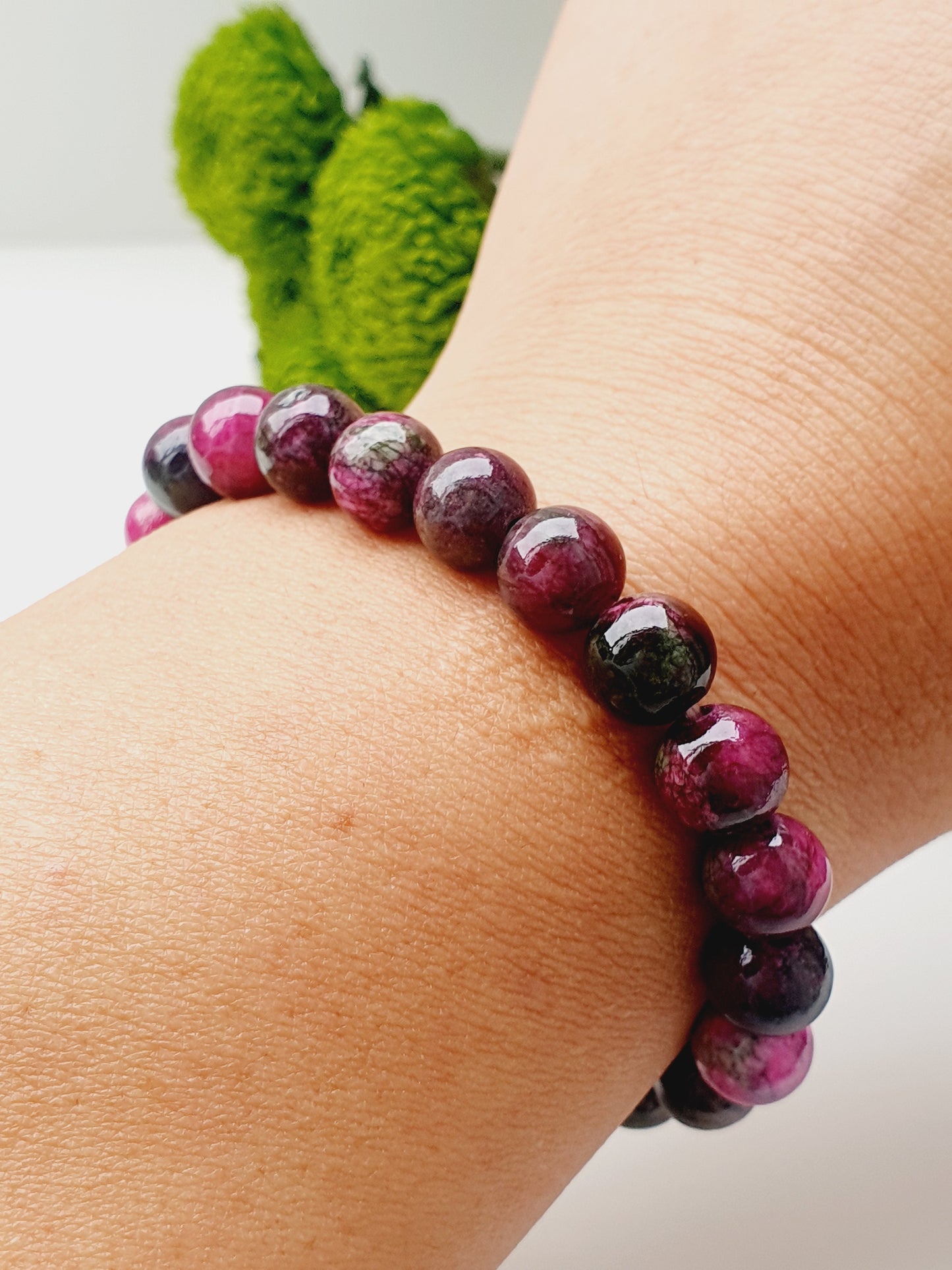 Tourmaline bracelet natural stone 8mm bead, Handmade in Uk