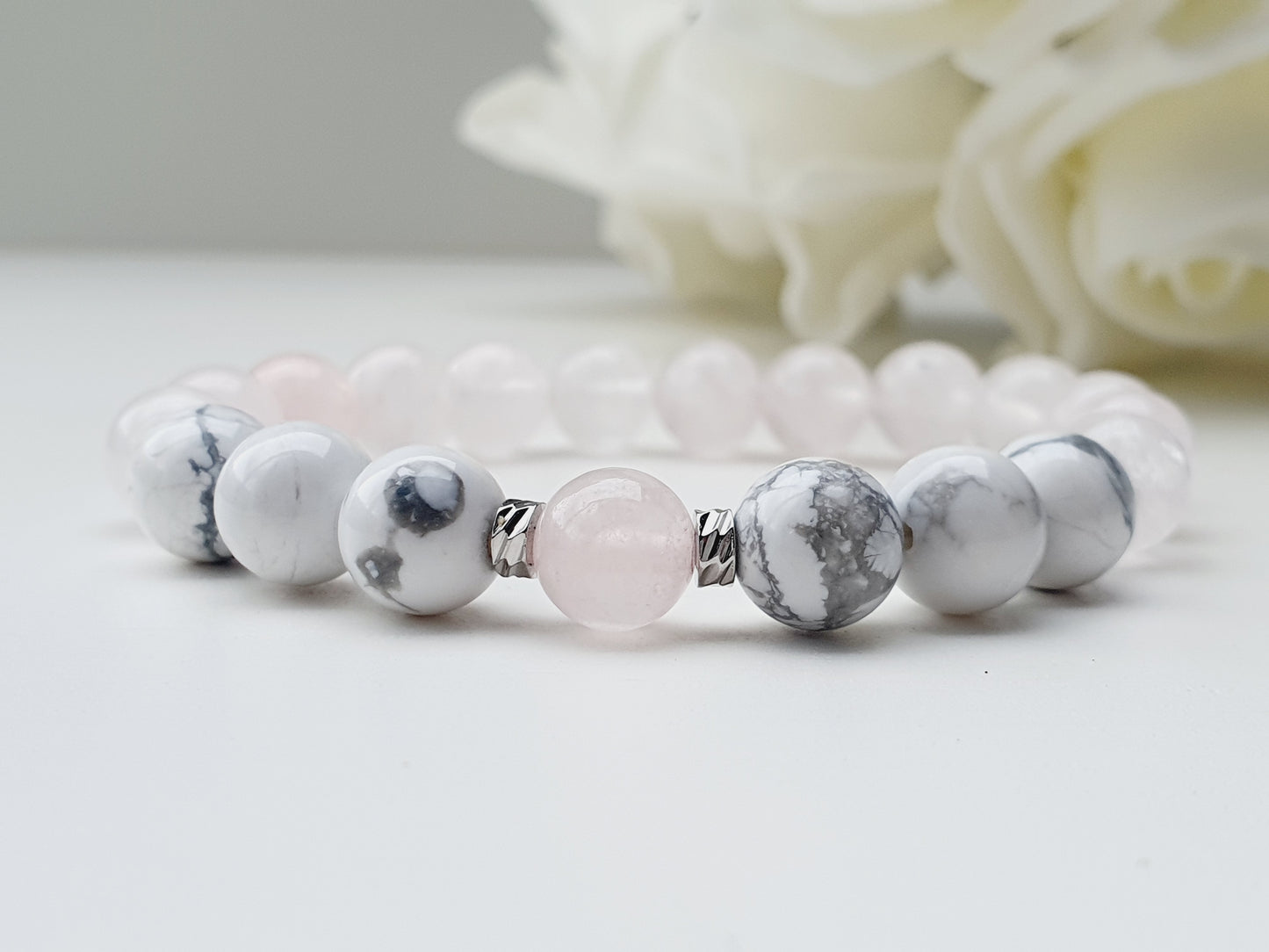 Rose Quartz and Howlite natural stone bracelet 8mm bead