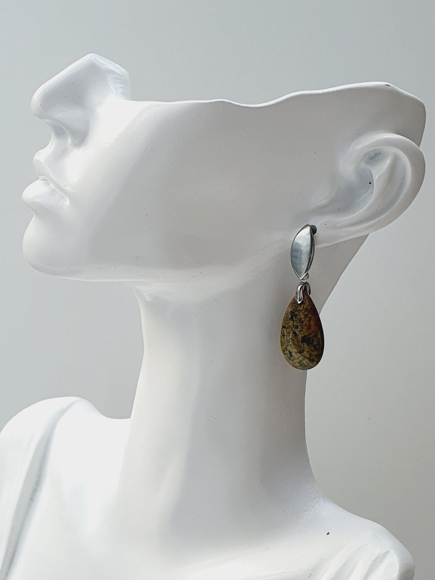 Earrings From Natural Stone Unakite, Silver Plated, Gift Box Jewellery, Handmade in Uk