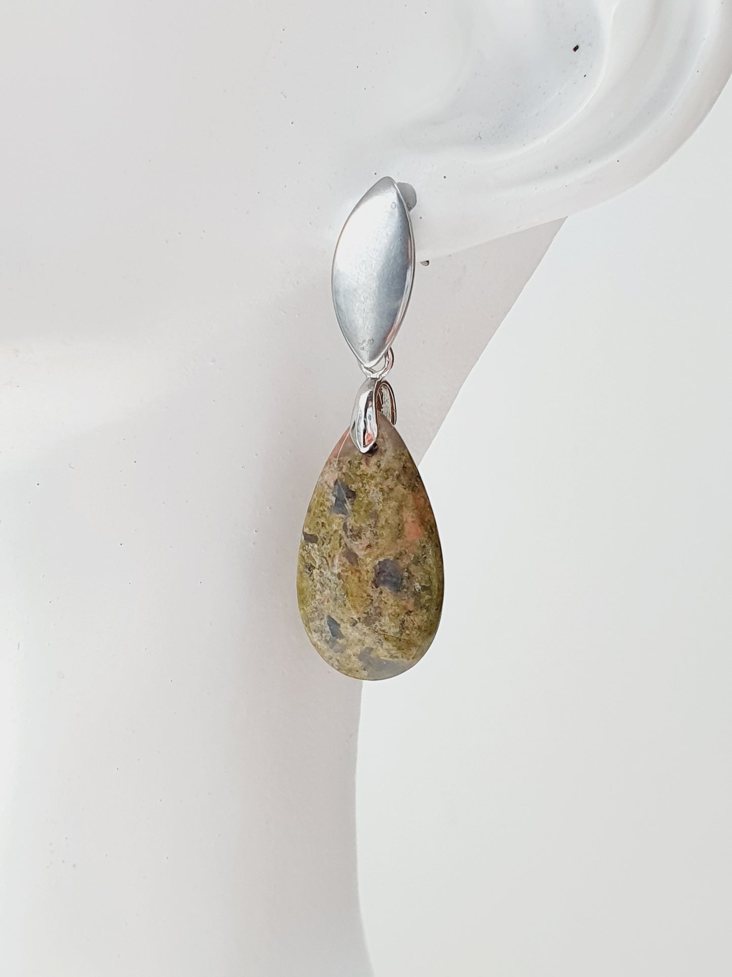 Earrings From Natural Stone Unakite, Silver Plated, Gift Box Jewellery, Handmade in Uk