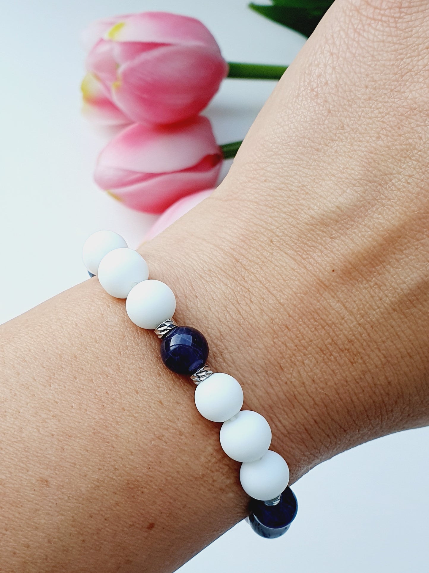 Bracelet from natural stone 8mm beaded Onyx matte, Amethyst, Rose Quartz, Tourmaline Quartz