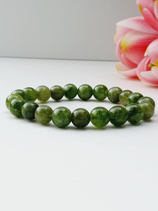 Emerald bracelet from natural gemstone 8mm beaded, gift box jewellery