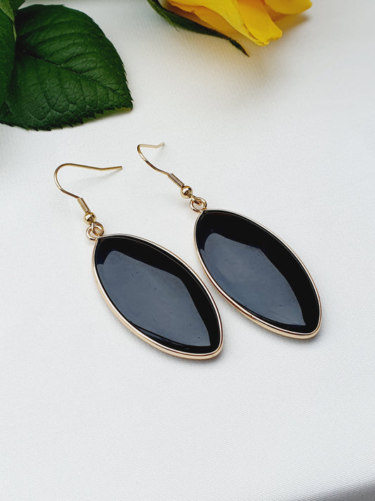 Earrings from natural stone Obsidian, 18k gold plated, gift box jewellery, Handmade in Uk