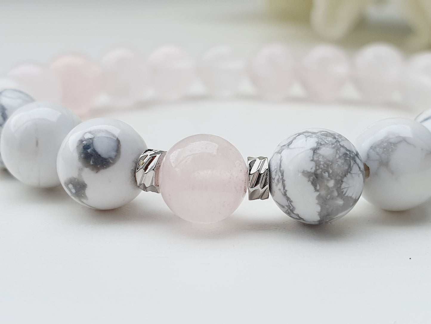 Rose Quartz and Howlite natural stone bracelet 8mm bead