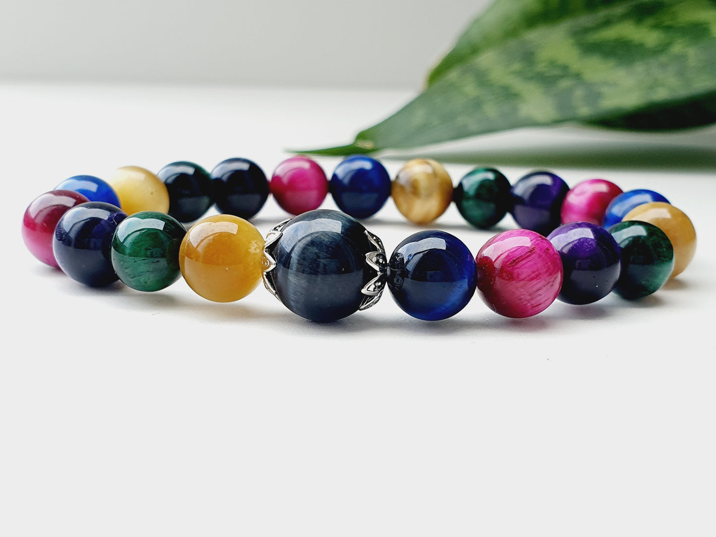 Tiger eye bracelet from natural stone 8mm beaded, gift box jewellery, handmade in Uk