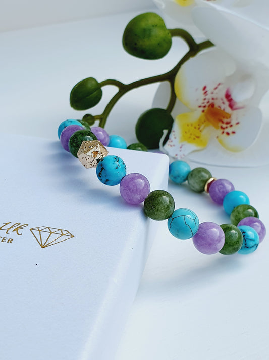 Turquoise, Chalcedony, Emerald natural stone bracelet 8mm bead