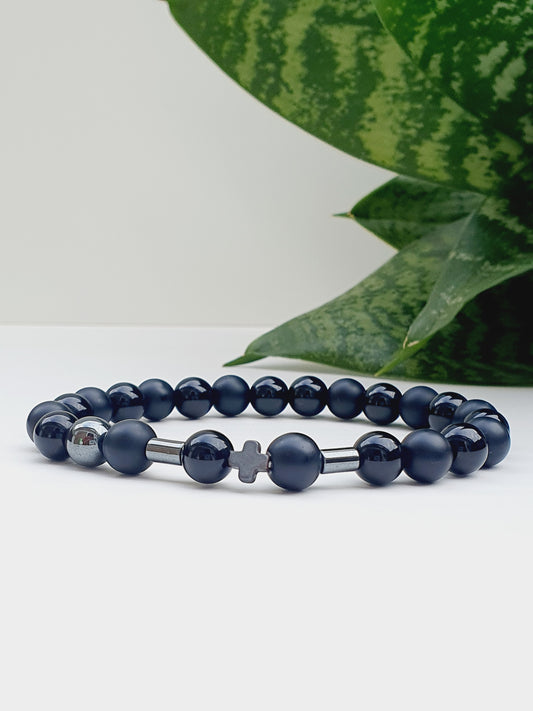 Onyx matte and Hematite natural stone bracelet 8mm bead