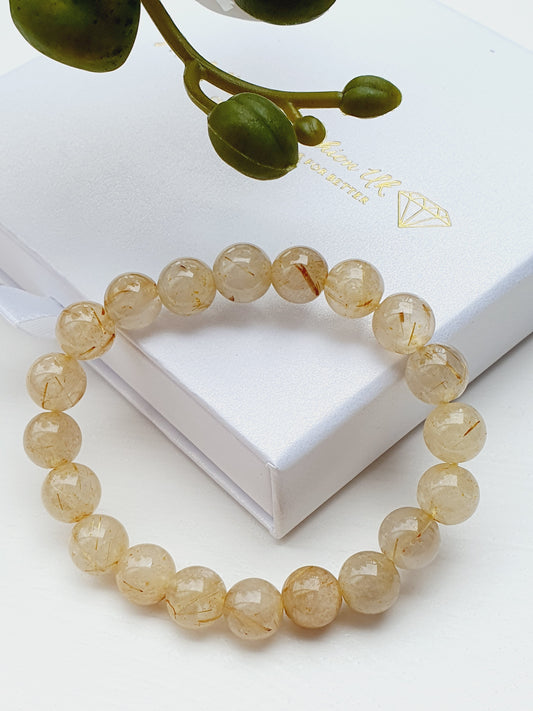 Rutilated Quartz natural gemstone bracelet 8mm bead