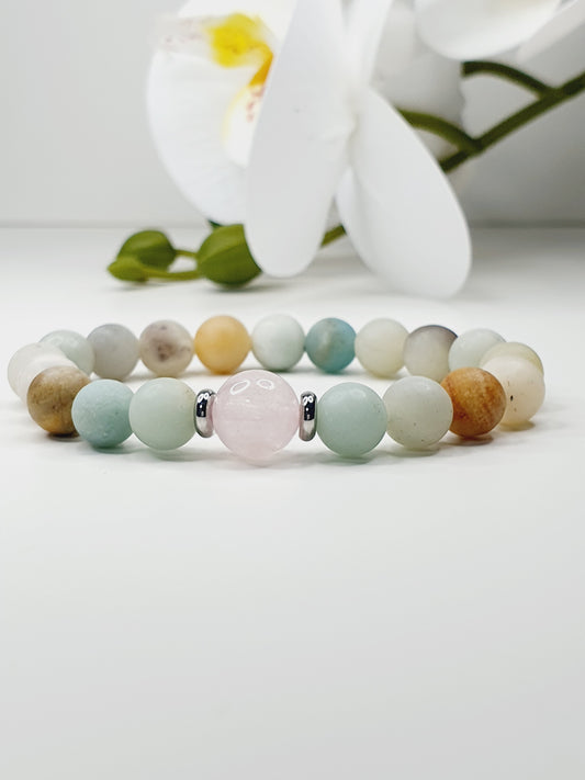 Amazonite matte and Rose Quartz bracelet natural stone 8mm bead