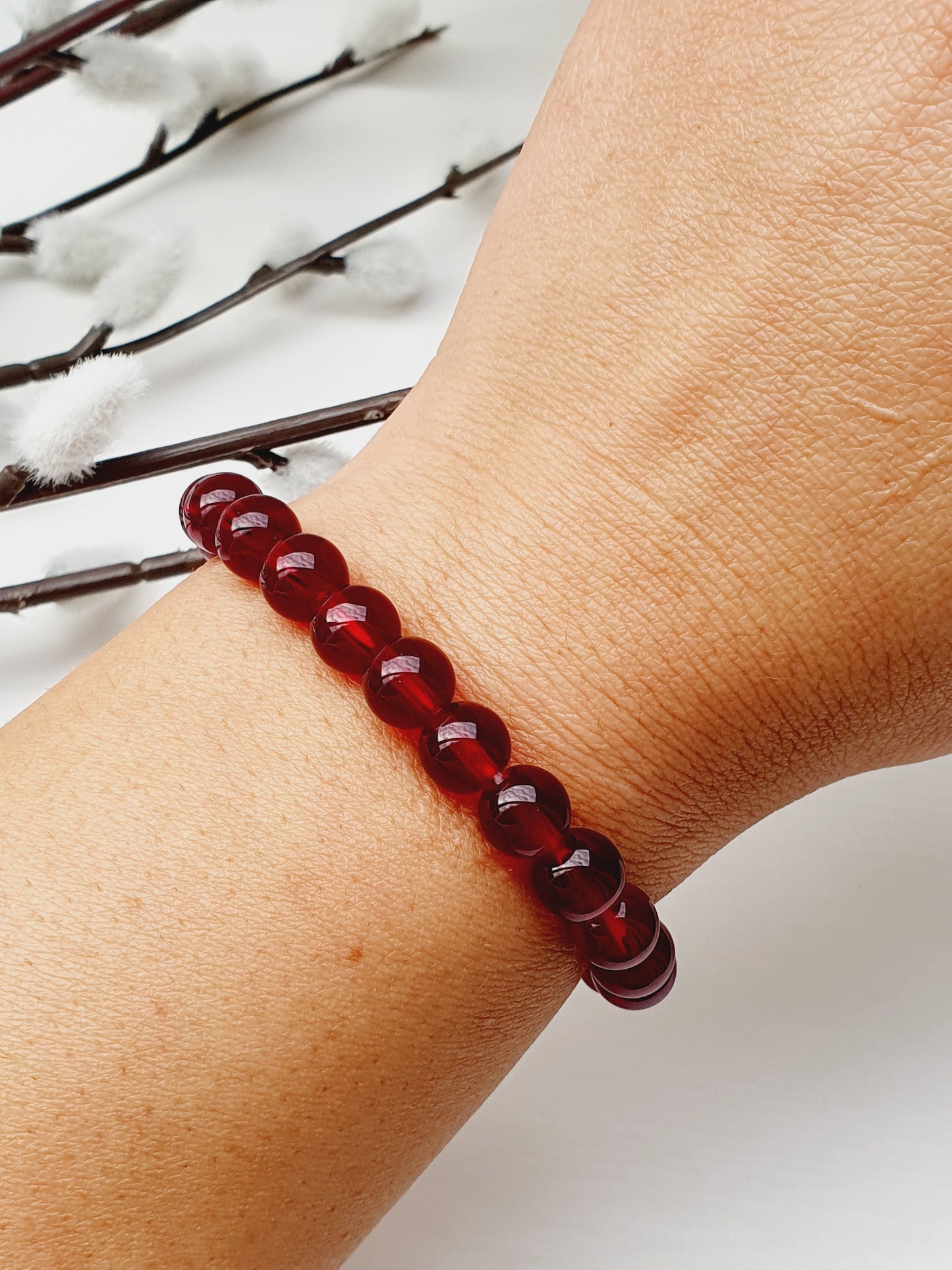 Garnet bracelet from natural stone 8mm bead gift box jewellery