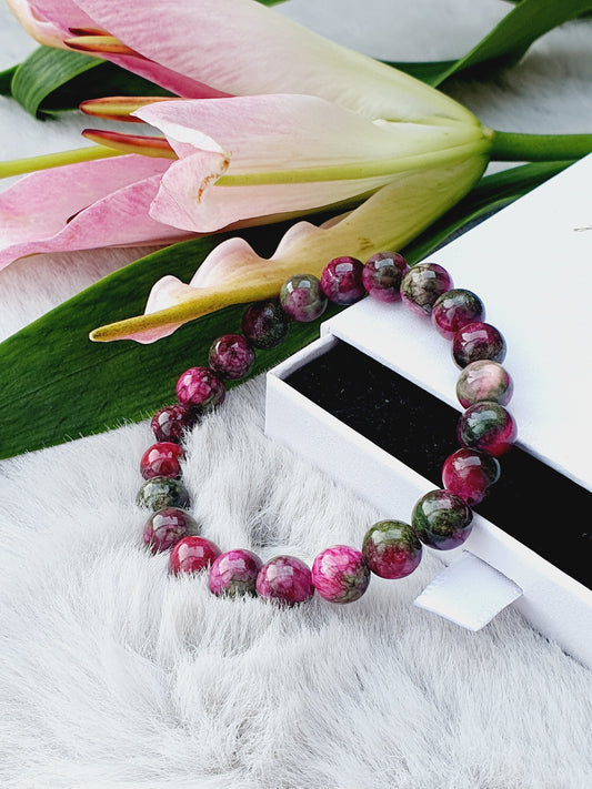 Tourmaline bracelet natural stone 8mm bead, Handmade in Uk