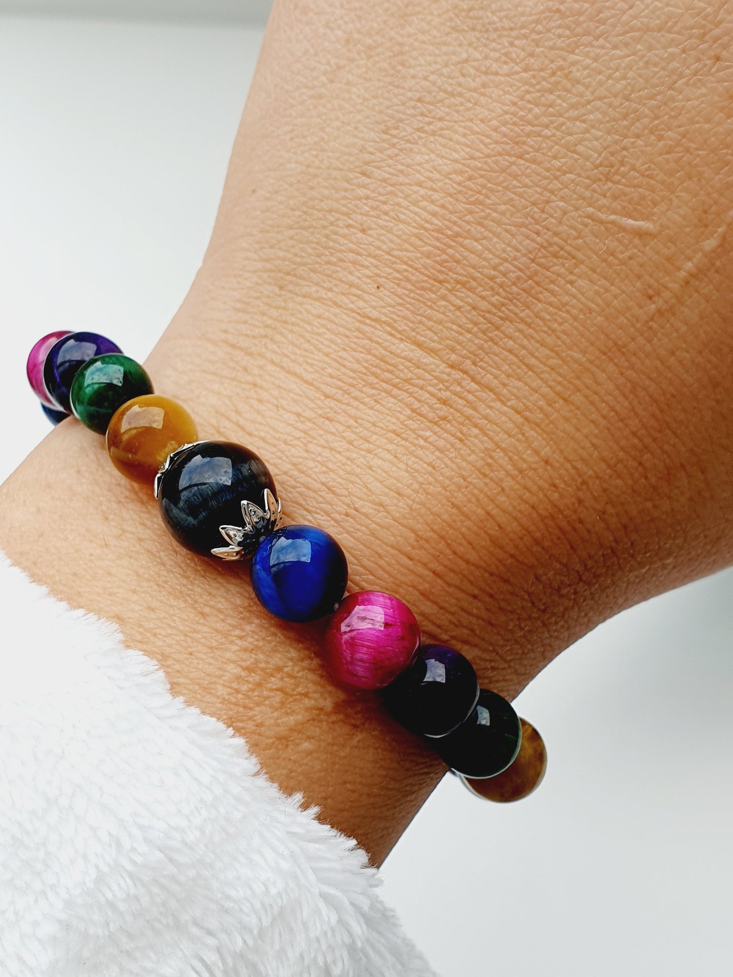 Tiger eye bracelet from natural stone 8mm beaded, gift box jewellery, handmade in Uk